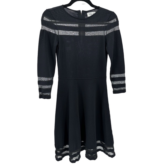 Eliza J Black Mesh Illusion Ribbed Knit Fit and Flare Dress Small Goth Witchcore - Picture 4 of 5
